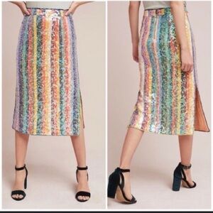Anthropologie Maeve Rainbow Sequin Midi Skirt